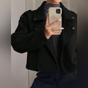 Stylish Black Women's cropped wool Jacket